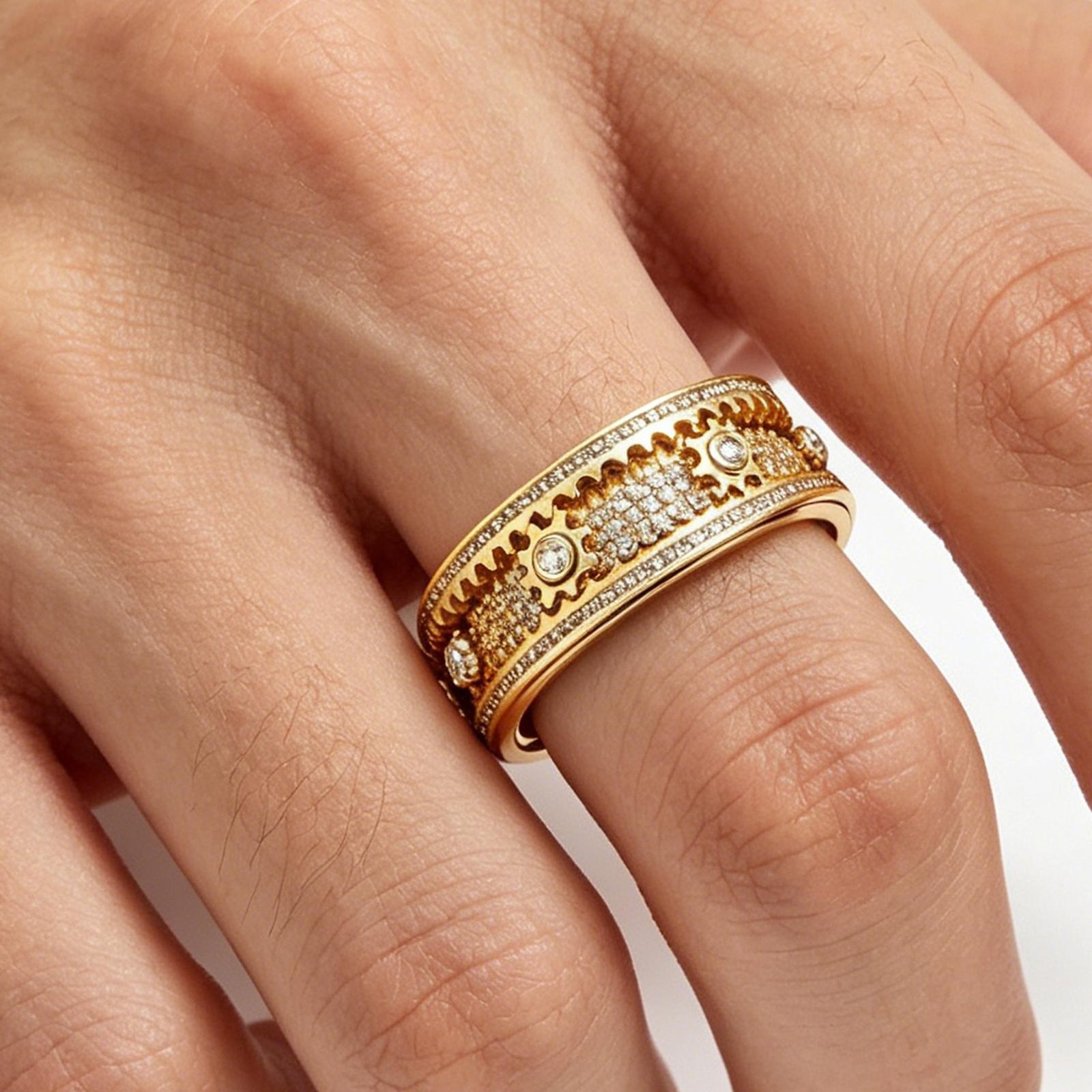 Gear Spinner Ring Mechanical Design for Men Women Anxiety Relief Band Style
