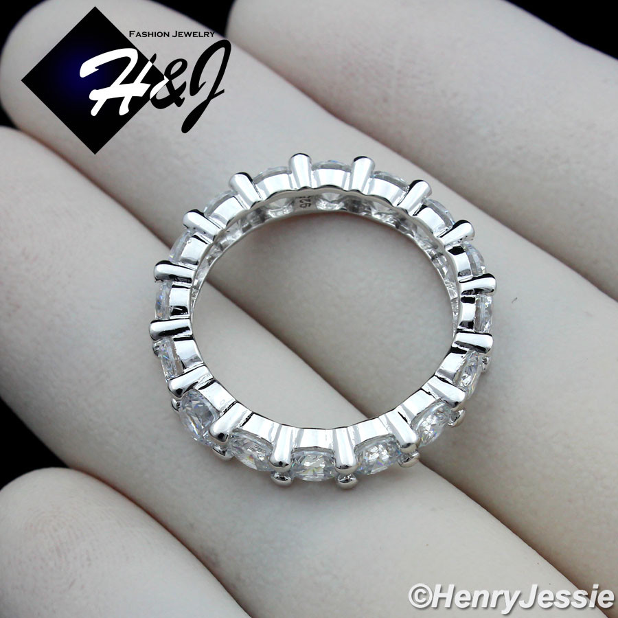 WOMEN 925 STERLING SILVER 4MM BLING CUBIC ZIRCONIA 1 ROW TENNIS BAND RING*SR96
