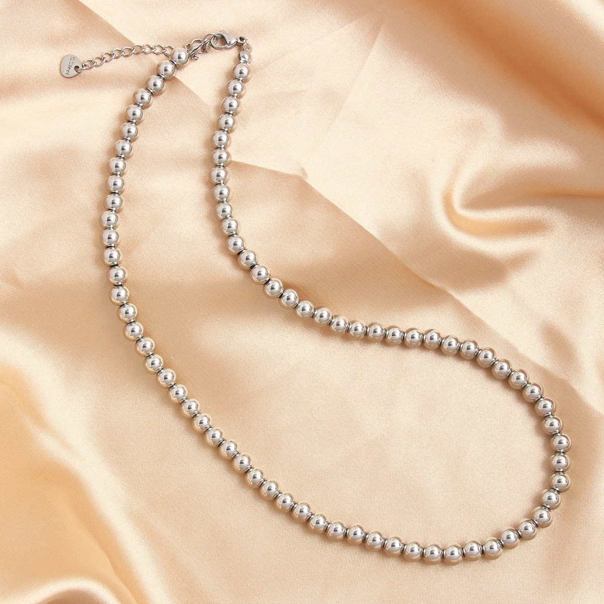 4-10mm Stainless Steel Beads Silver Beaded Chain Necklace Ball Choker Men Women