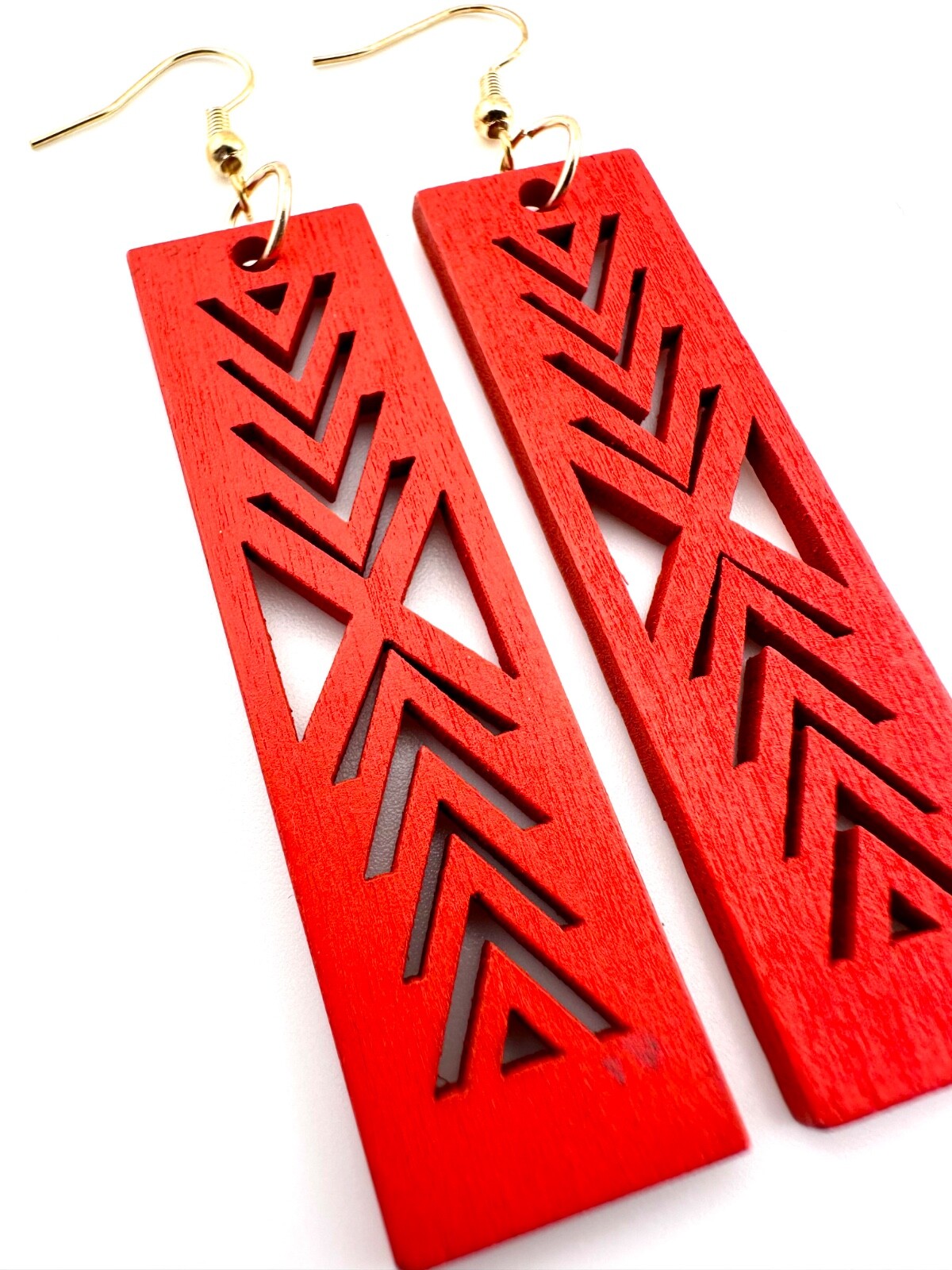 Red Arrow Stained Laser Cut Bar Earrings
