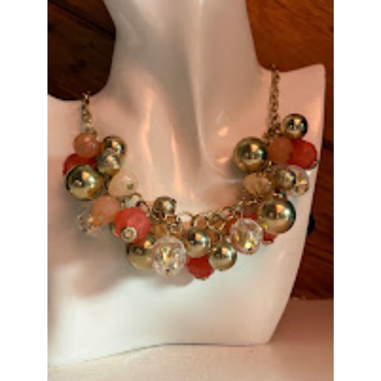 Pink, Coral Beaded Gold Necklace New York & Company