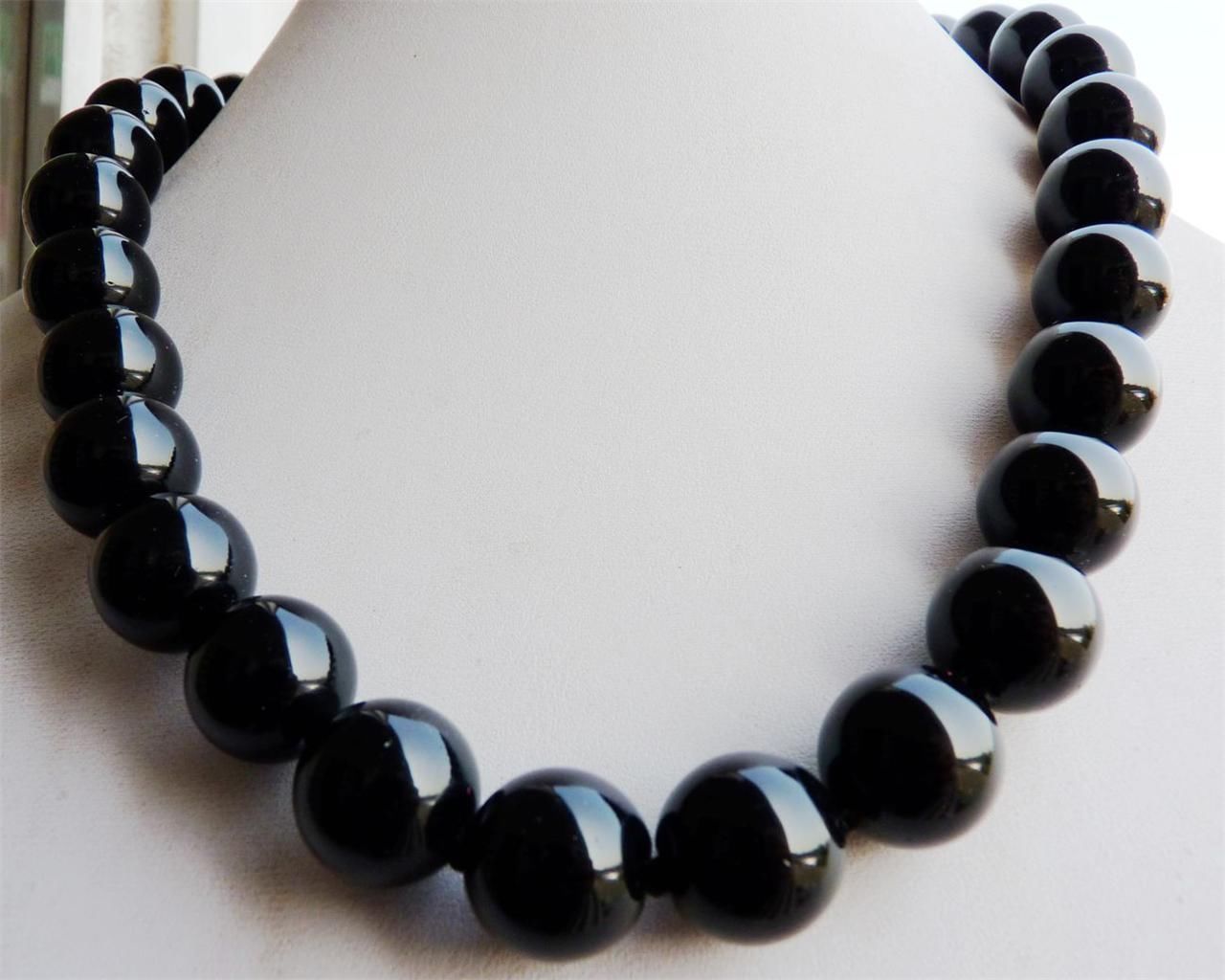 Natural! 10mm Fine Black Agate Onyx Gemstone Necklace 18″ AAA