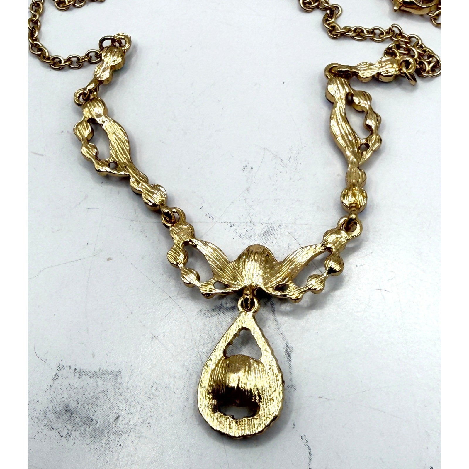 Gold AB Rhinestone Bib Necklace Vintage Style Statement Drop 16-19″ Prom