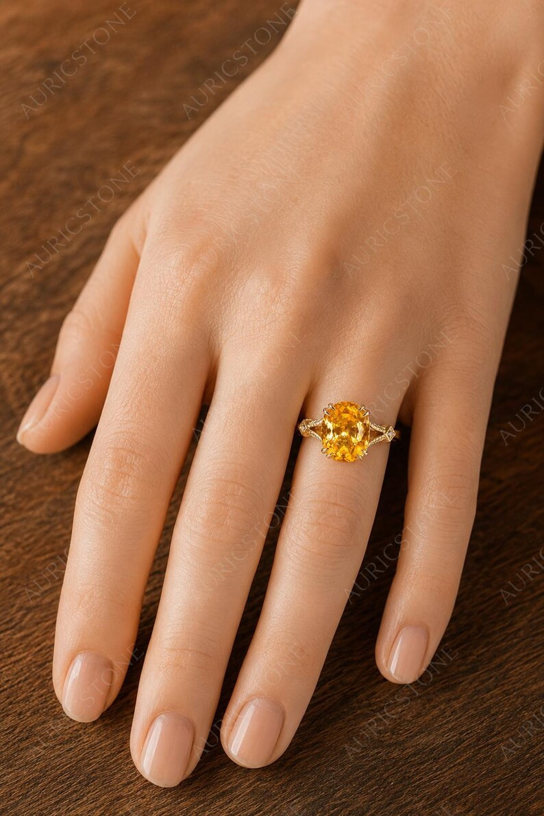 Lab Created Yellow Citrine Ring, Base Metal: Brass Finish: Gold Plated, Gift