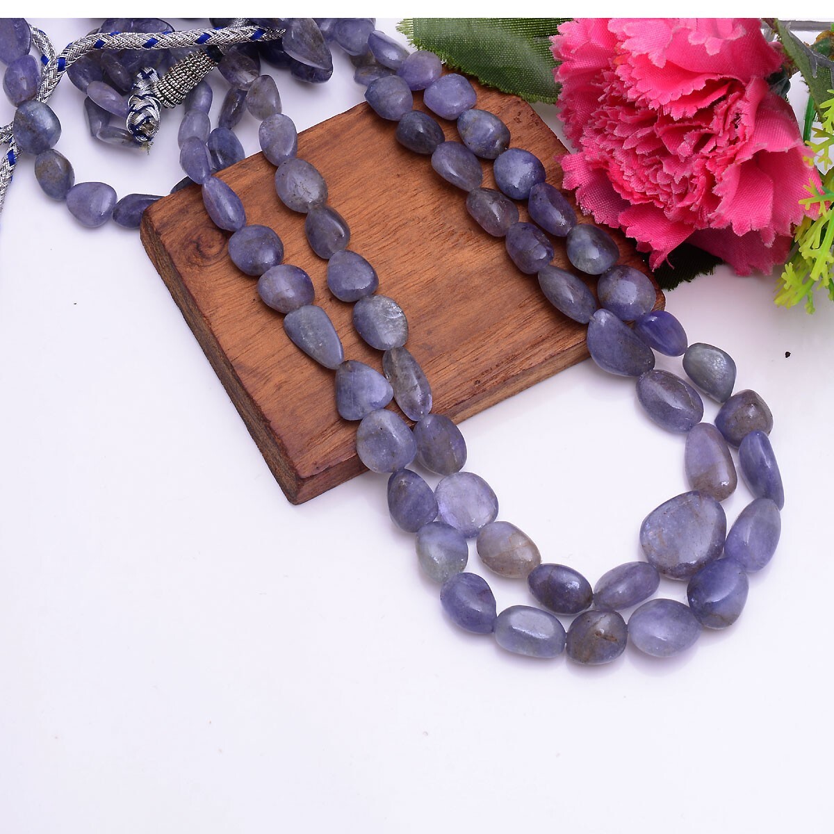 3 Strands 719 Cts Natural Tanzanite 8mm-18mm Tumbled Cabochon Beaded Necklace
