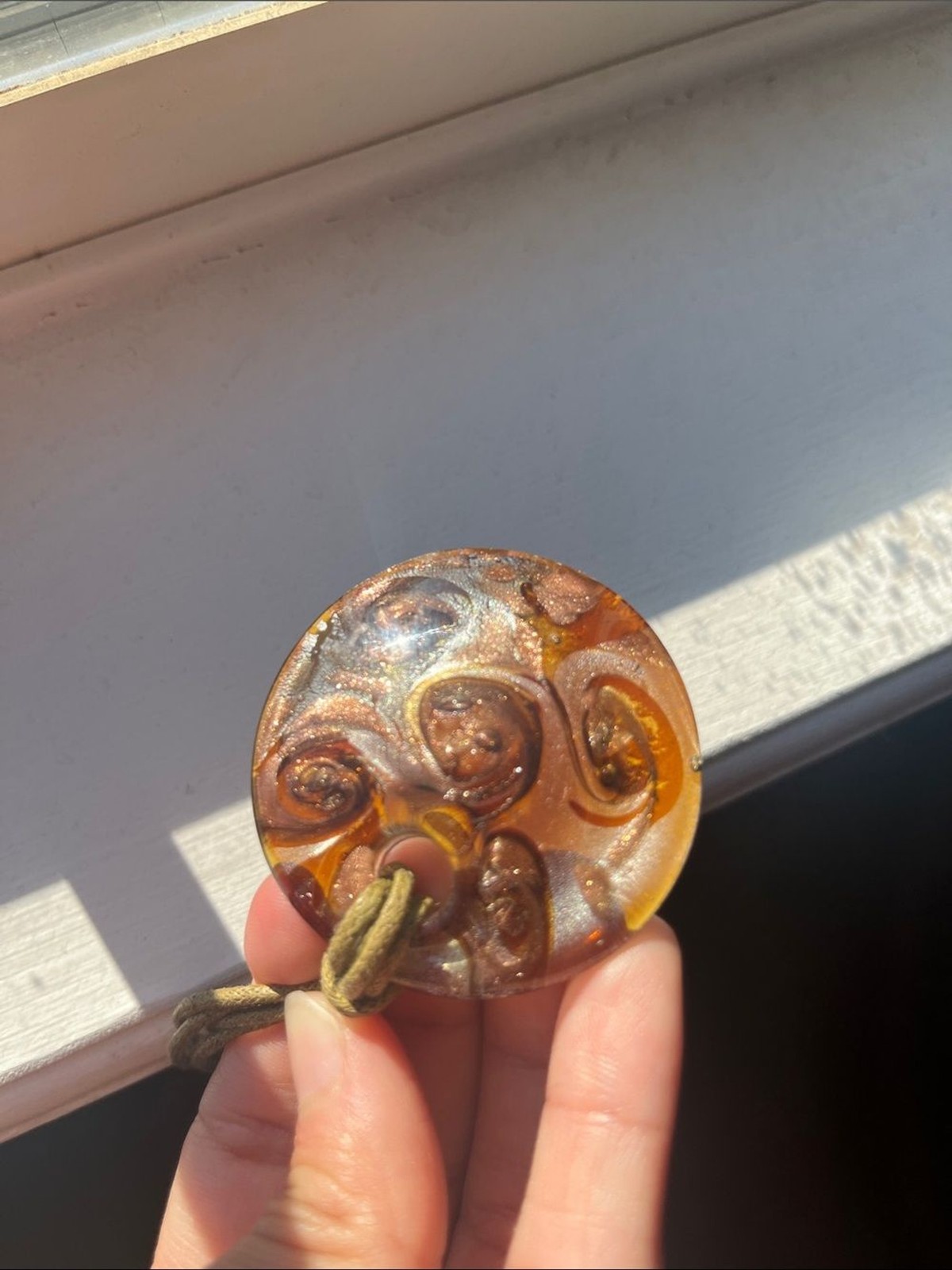 Handcrafted Glass Pendant Necklace in gold and Brown