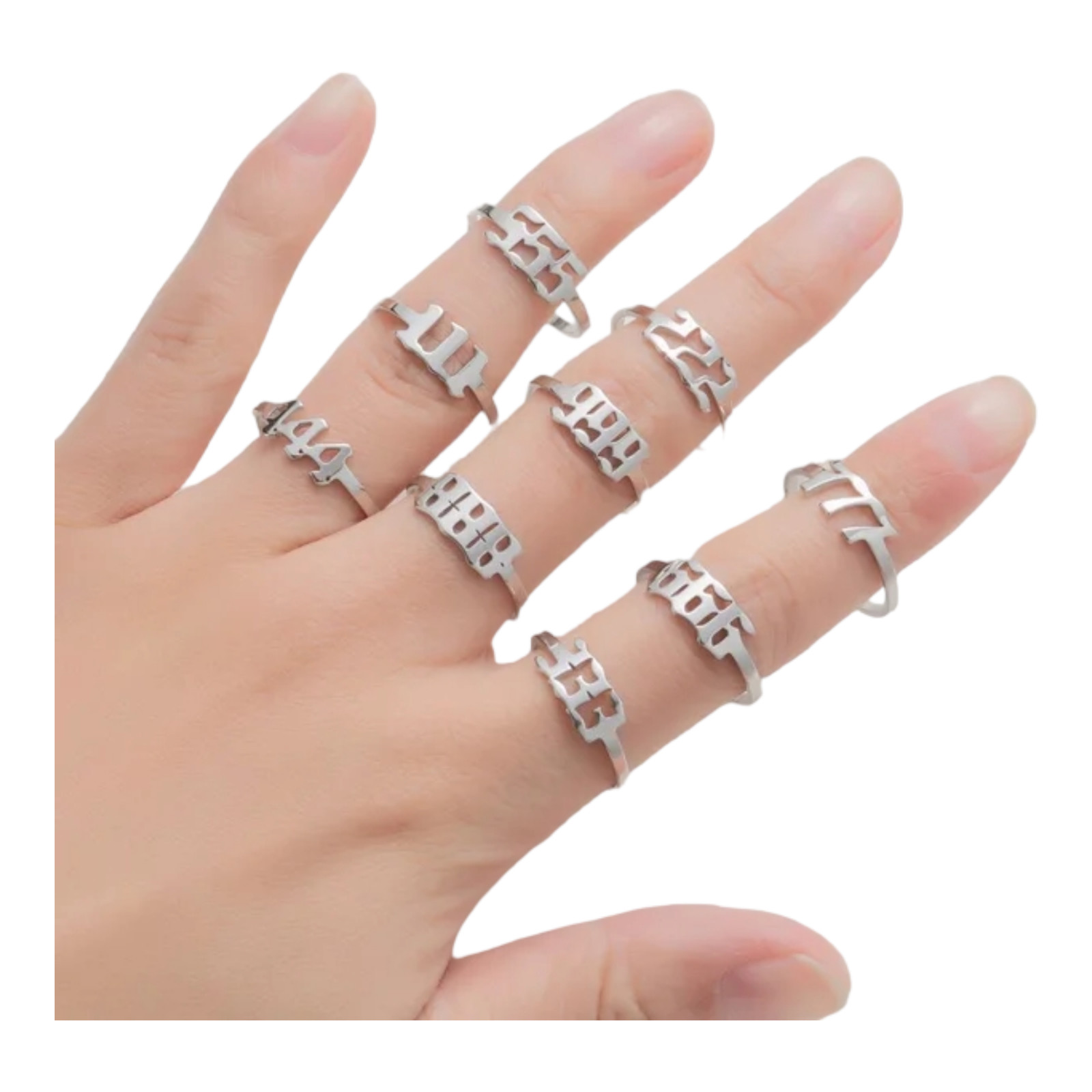 Stainless Steel Angel Numbers Rings 111, 222, 333, 444, 555, 666, 777, 888, 999