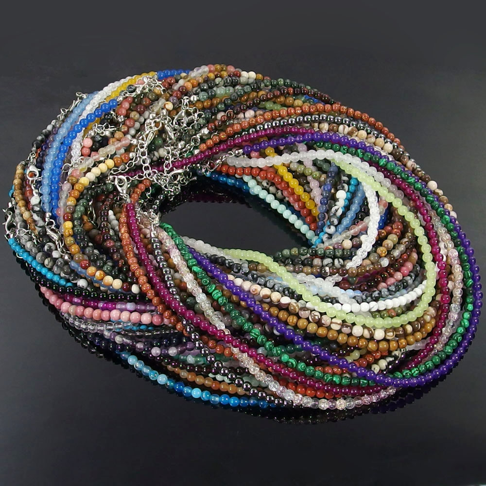 crystal gemstone beaded necklace 4mm jasper opal agate quartz amethyst stone
