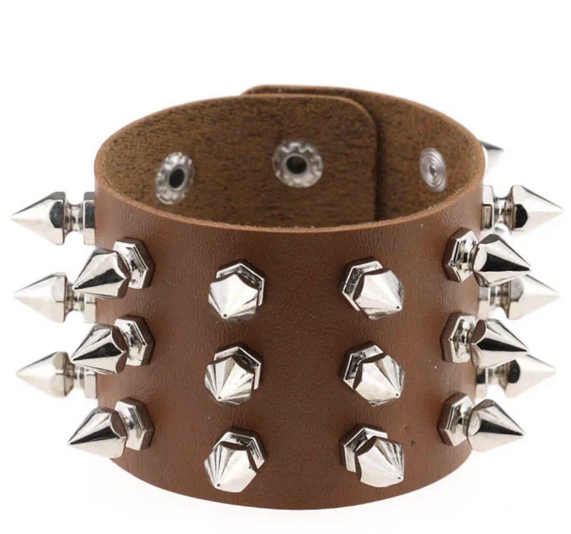 Unisex Black Metal Spike Studded Punk Rock Biker Wide Strap Leather Bracelet USA
