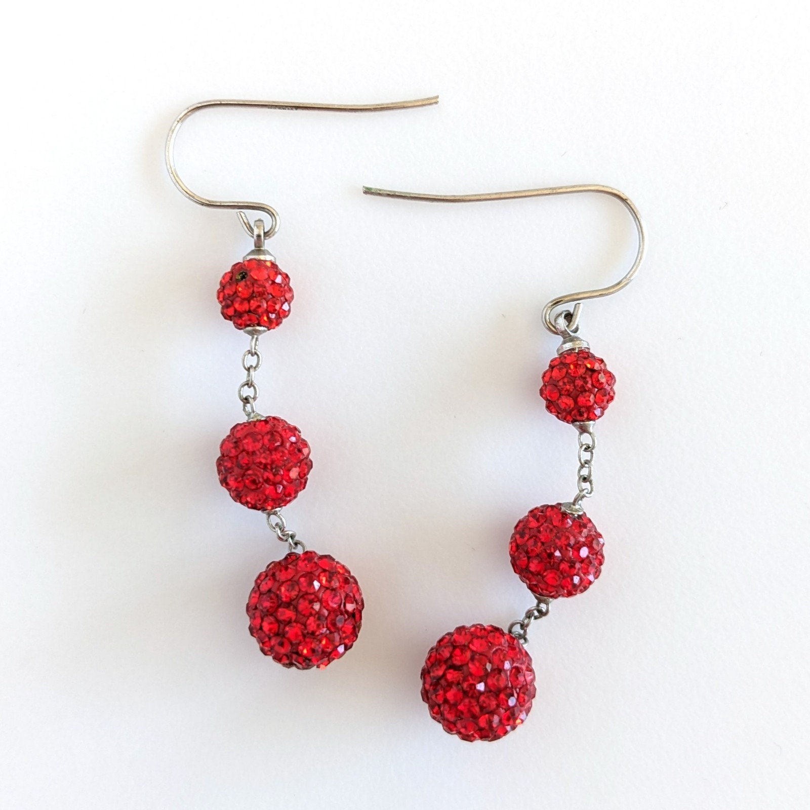 Athra ATI Rodium Plated Red Pave Crystal Rhinestone Disco Dangle Drop Earrings