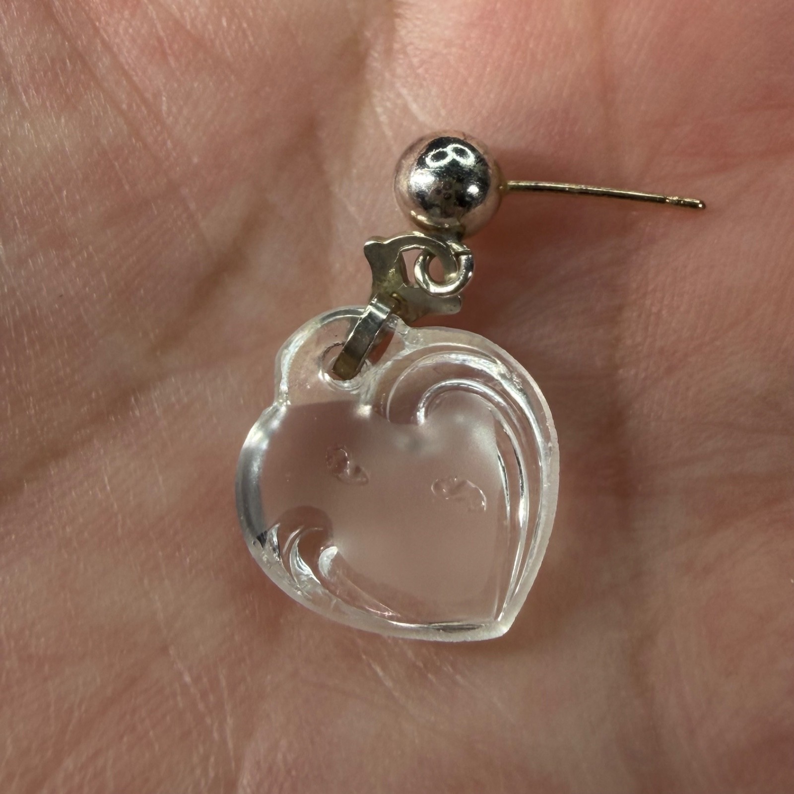 LENOX Gorham Footprints Earrings, Crystal Heart Sterling Silver 14kt Gold Posts