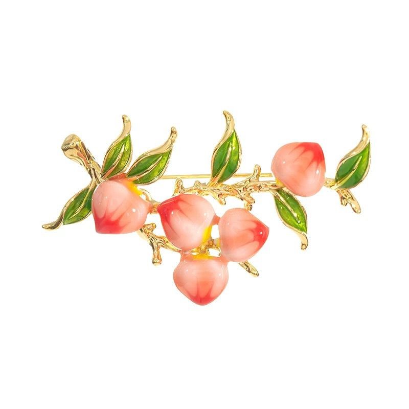 Enamel Peach Fruit Brooch Elegant Design Women’s Lapel Pin