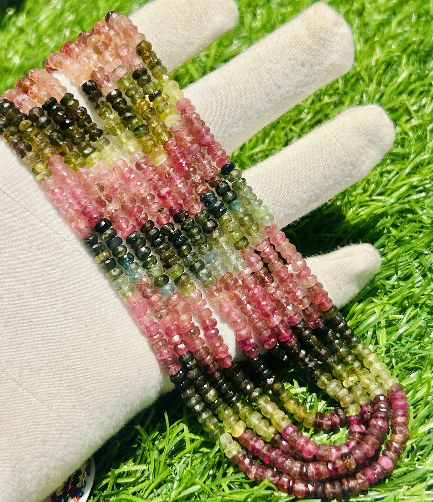 Multi Tourmaline 4mm Rondelle Beads, Tourmaline Pack of 5 String Necklace 18”