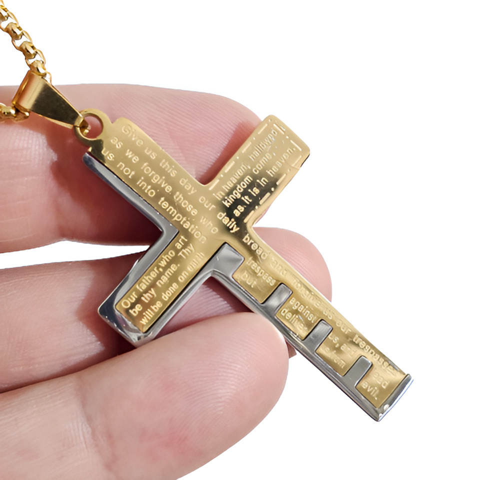 Gold Lord’s Prayer Cross Necklace Ships from USA Christian Gift