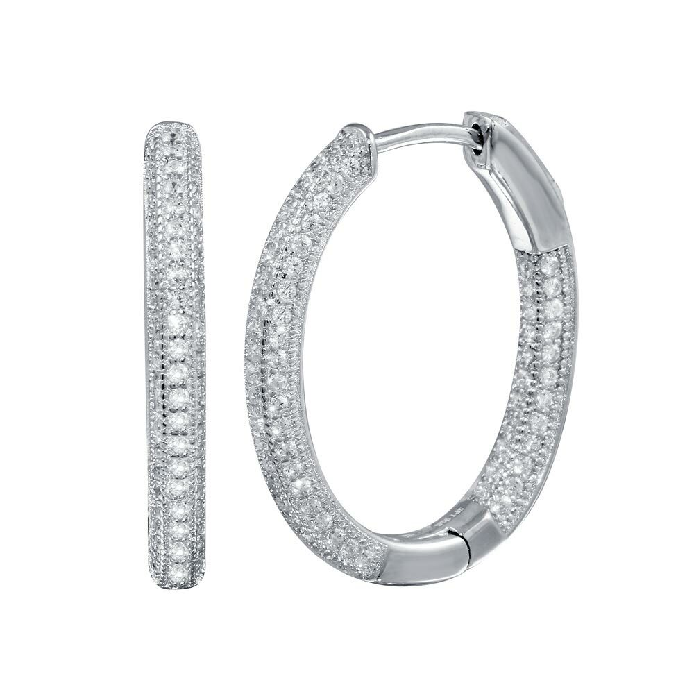 HOOP EARRING INSIDE OUT LAB CREATED DIAMONDS STERLING SILVER / 20MM BY 23MM
