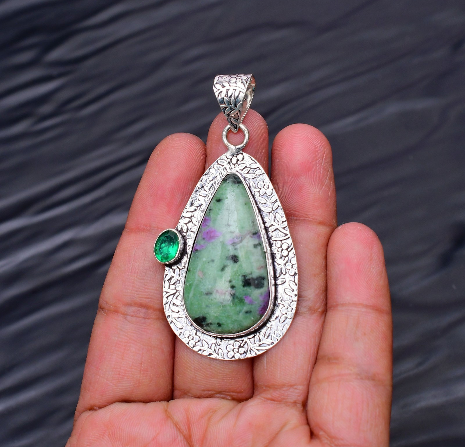 Ruby Zoisite Gemstone 925 Sterling Silver Handmade Pendant Approx – 2.36″