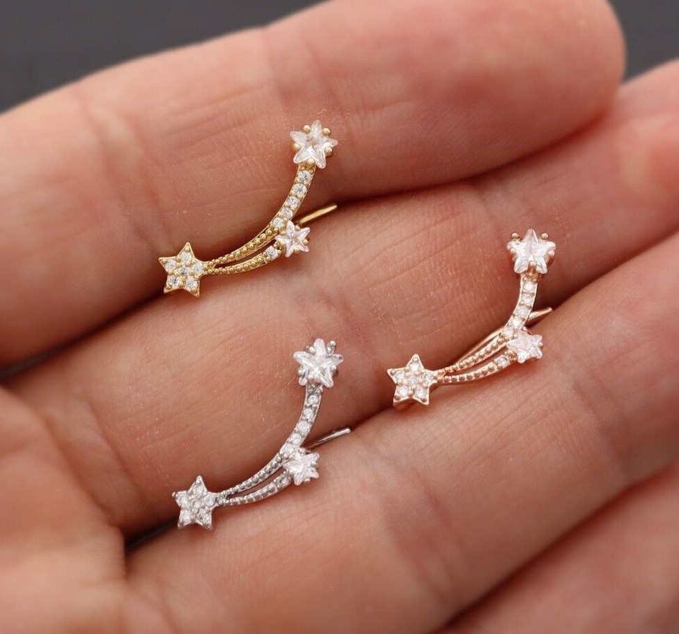 Fallin Star Crawler Gold Silver Cartilage Helix Lobe Tragus Conch Earring Her UK