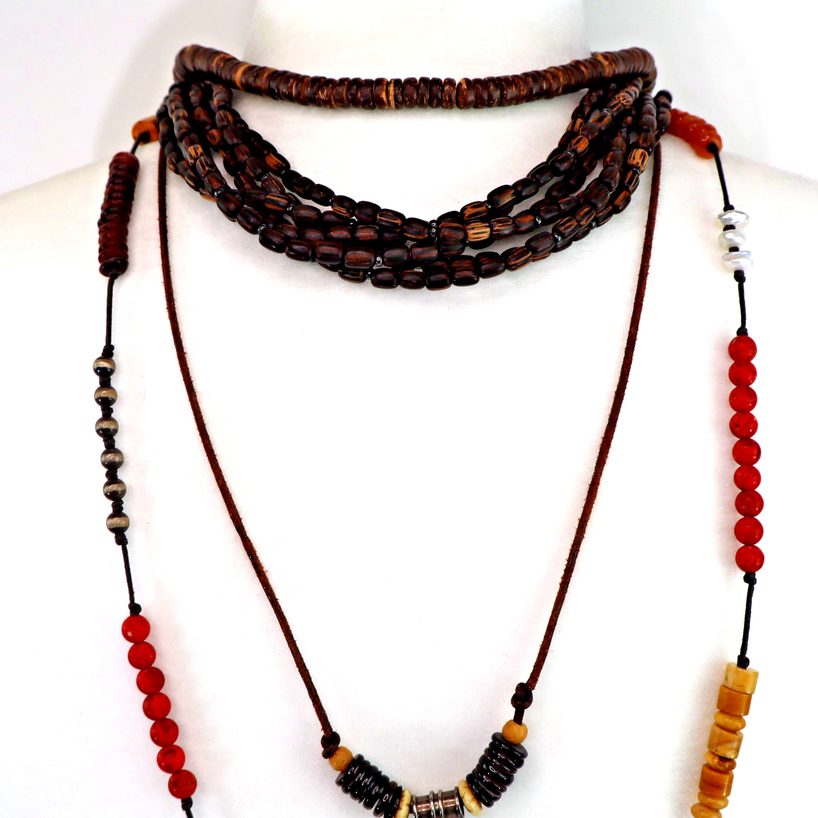 SILPADA Lot 4 necklaces 925 silver wood pearl coral Boho Surfer layer 18 to 35″