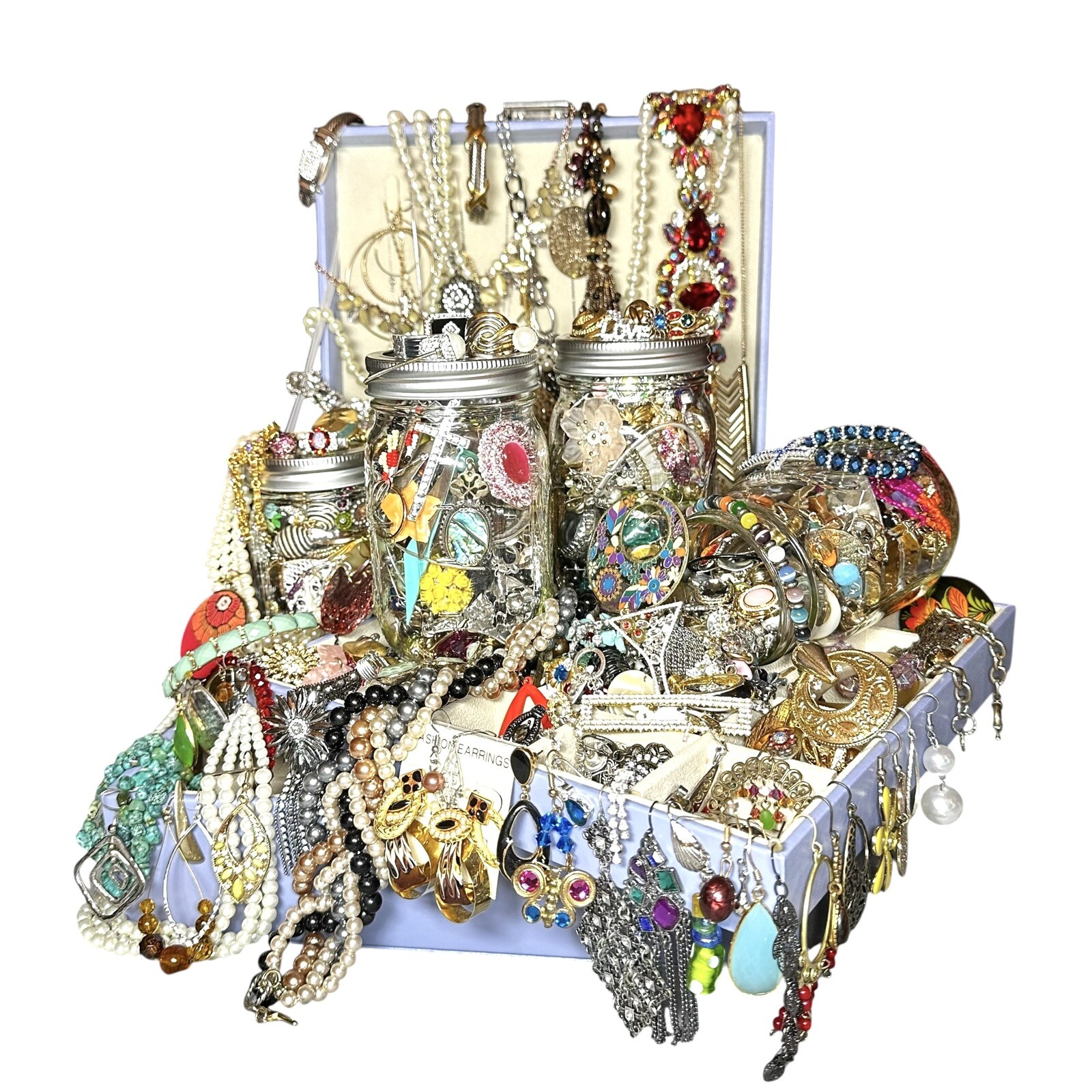 GIFT 16 oz Mason Jar Mystery Lot Surprise Box Jewelry Necklaces Tik Tok Mixed