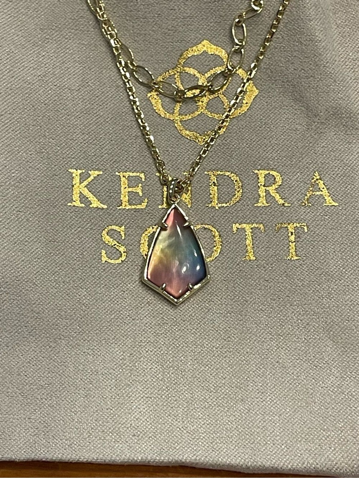 Kendra Scott Camry Multi strand Gold Layered Necklace with Iridescent Pendant