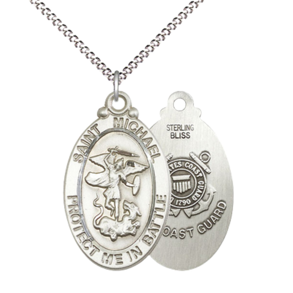 Sterling Silver Saint Michael Guardian Angel Coast Guard Medal 18″ Necklace