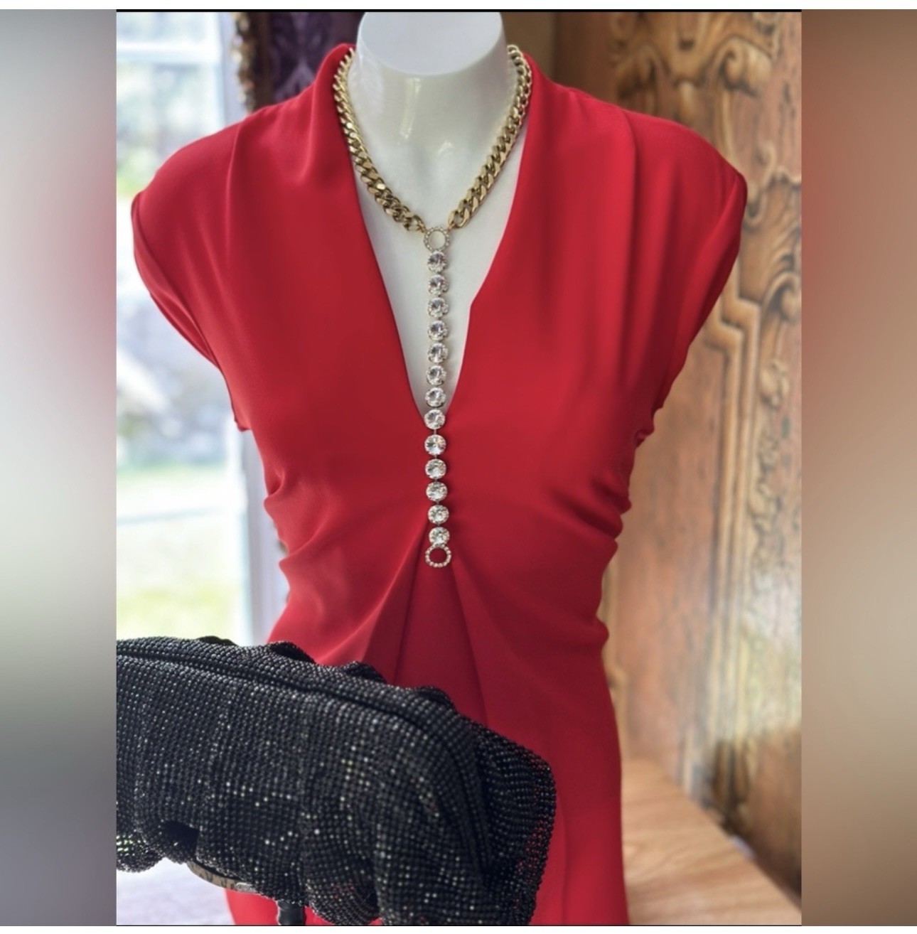 Statement Y Crystal Necklace Gold Chain Chunky