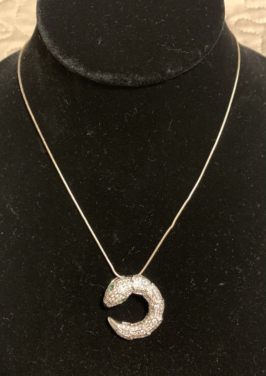 Sterling Silver CZ Snake Pendant Signed BSI , Necklace 19” 8.0 Gm
