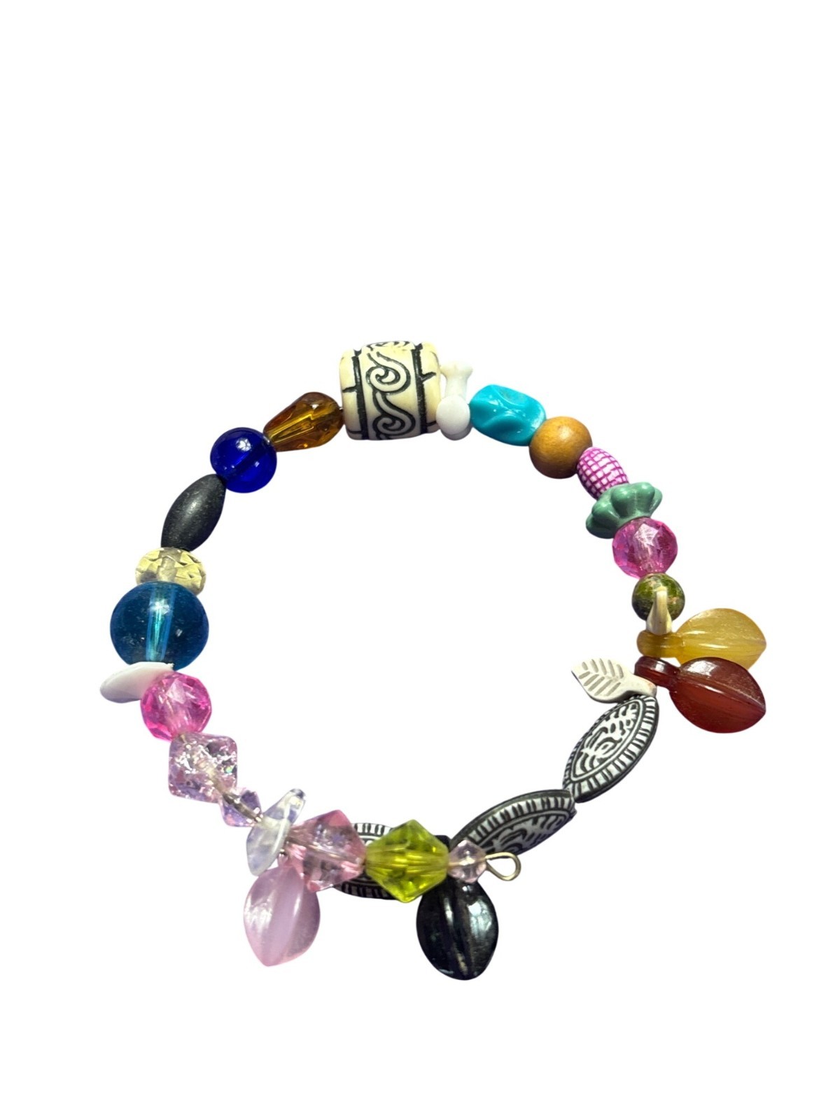 Colorful Mixed Materials Memory Wire Bracelet Boho