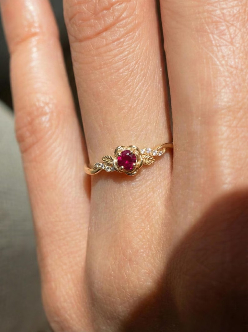 2.39 Ct Round Cut Simulated Ruby Women Engagement Ring 14k Yellow Gold Plated