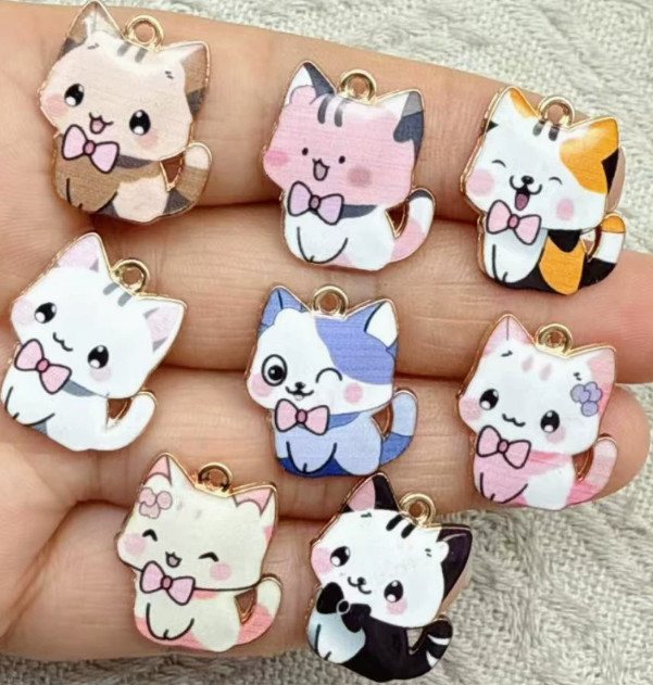 80Pcs animal cartoon cat cute Charm earring necklace Pendant DIY Jewelry Making