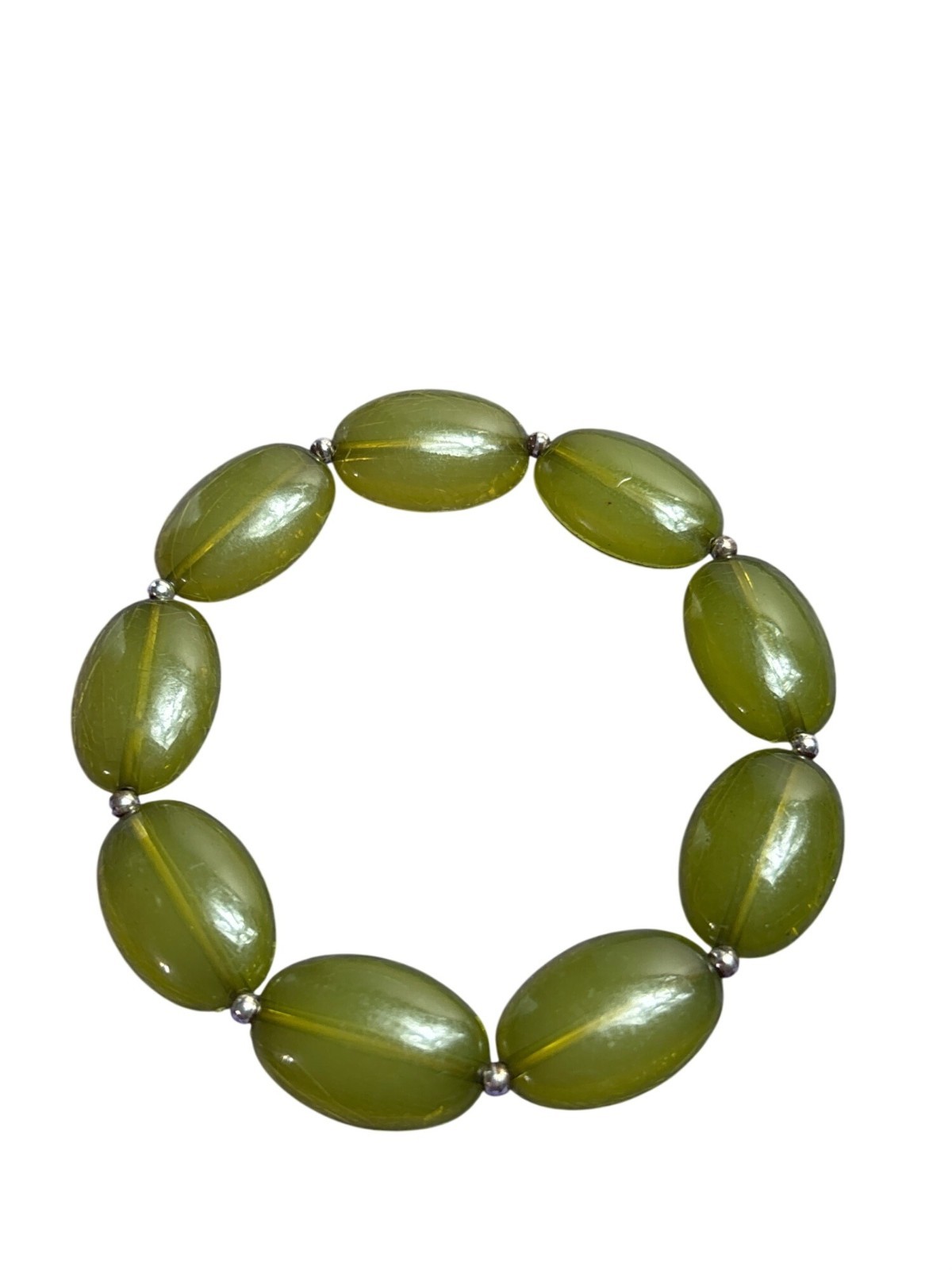 Green Plastic Beaded Stretchy Bracelet 6.5 inches Unstretched