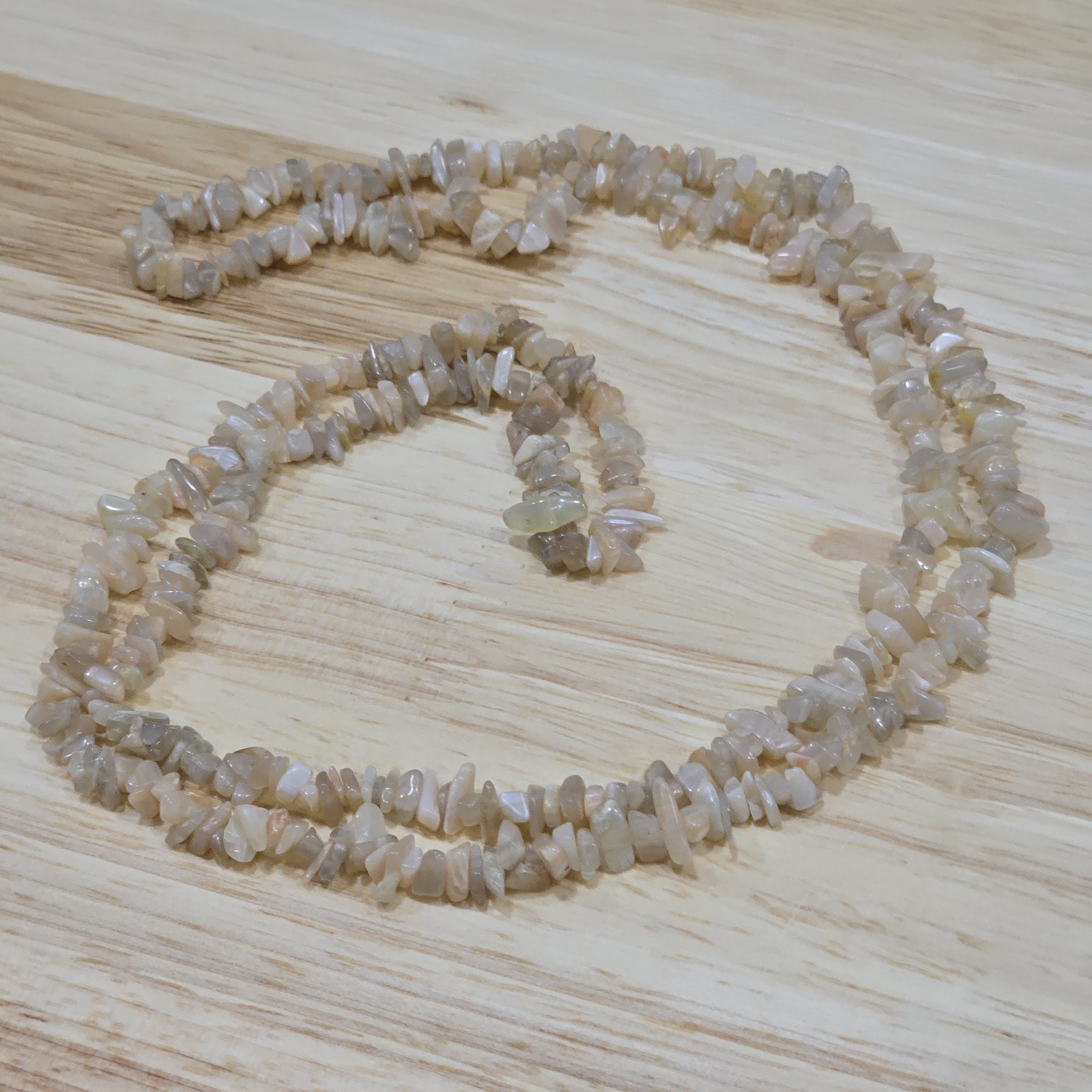 Light Peach Neutral Tones Natural Stone 35″ Beaded Necklace Coastal Beachcore