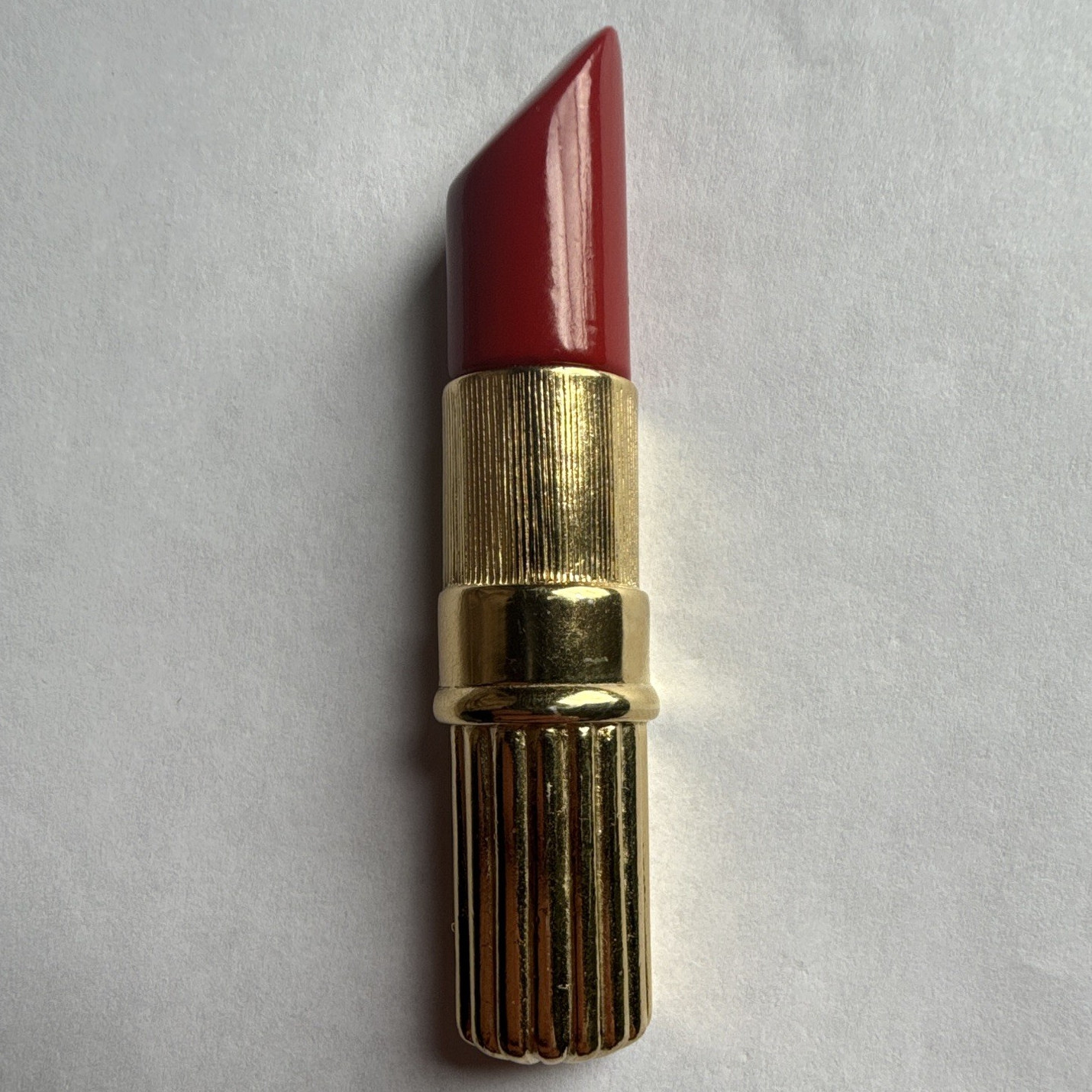Trifari Signed Gold Tone Red Lipstick Beauty Brooch Pin