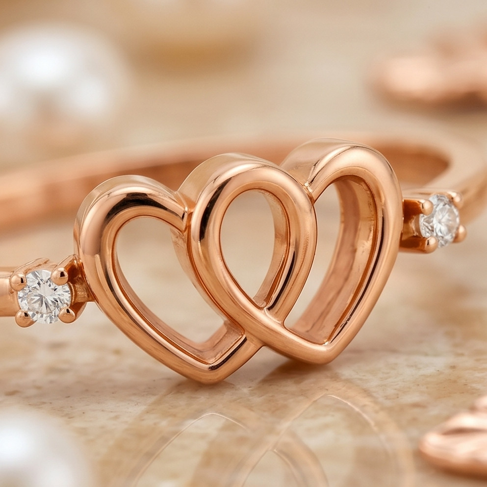Romantic Double Heart Diamond Ring in 18K Rose Gold | IDT Certified Natural Diam