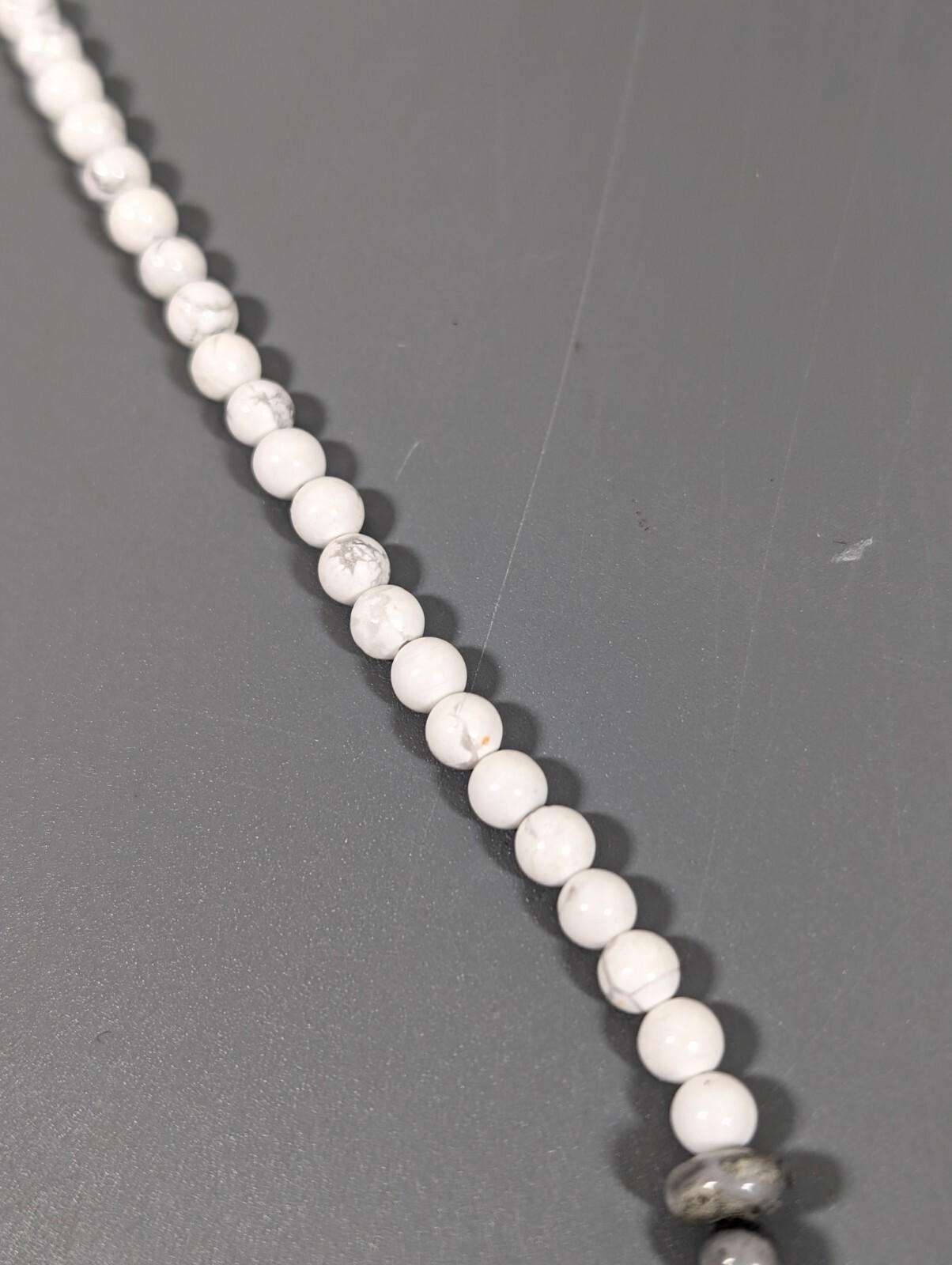 Boho White Gray Marble Stone Round Disc Bead Toggle Necklace Coastal Beach 18 in