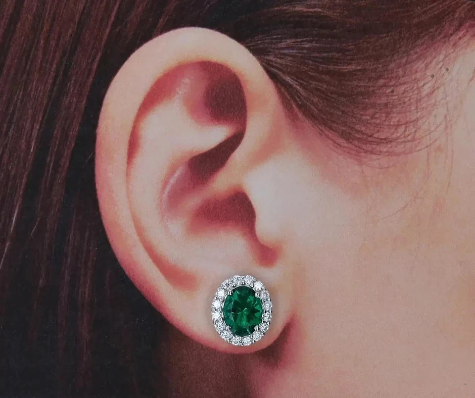 2.16 Ct Oval Cut Emerald Earrings Wedding Earrings 14k Solid White Gold