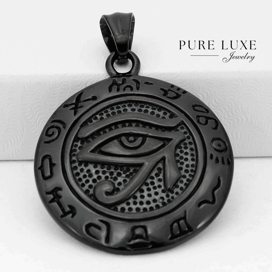 Men’s Black Stainless Steel Egyptian Eye Round 35mm Charm Pendant.Unisex*Box
