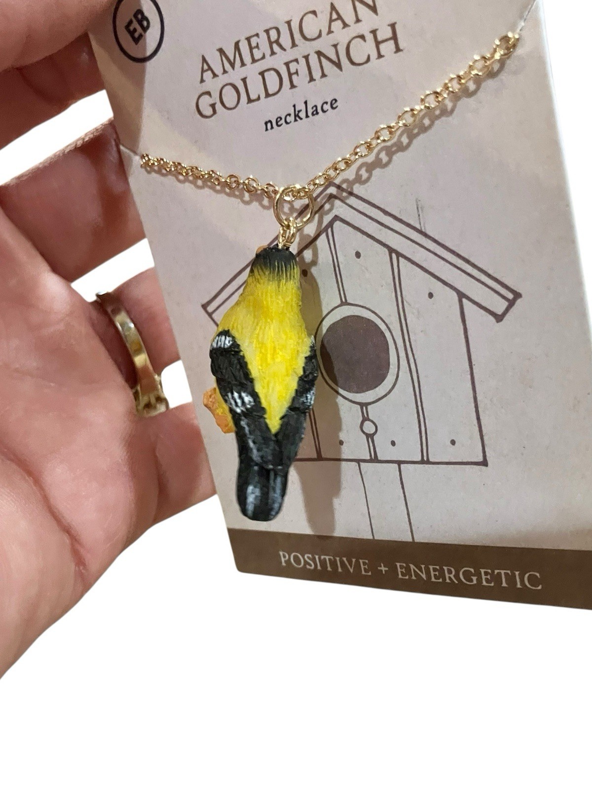 3D Bird Goldfinch Necklace 18” Chain Gift For Her