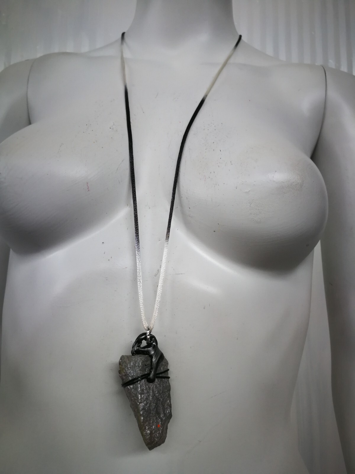Uncut Gemstone Pendant Necklace Spirit Guide Witch White Snake Amulet Raw Stone