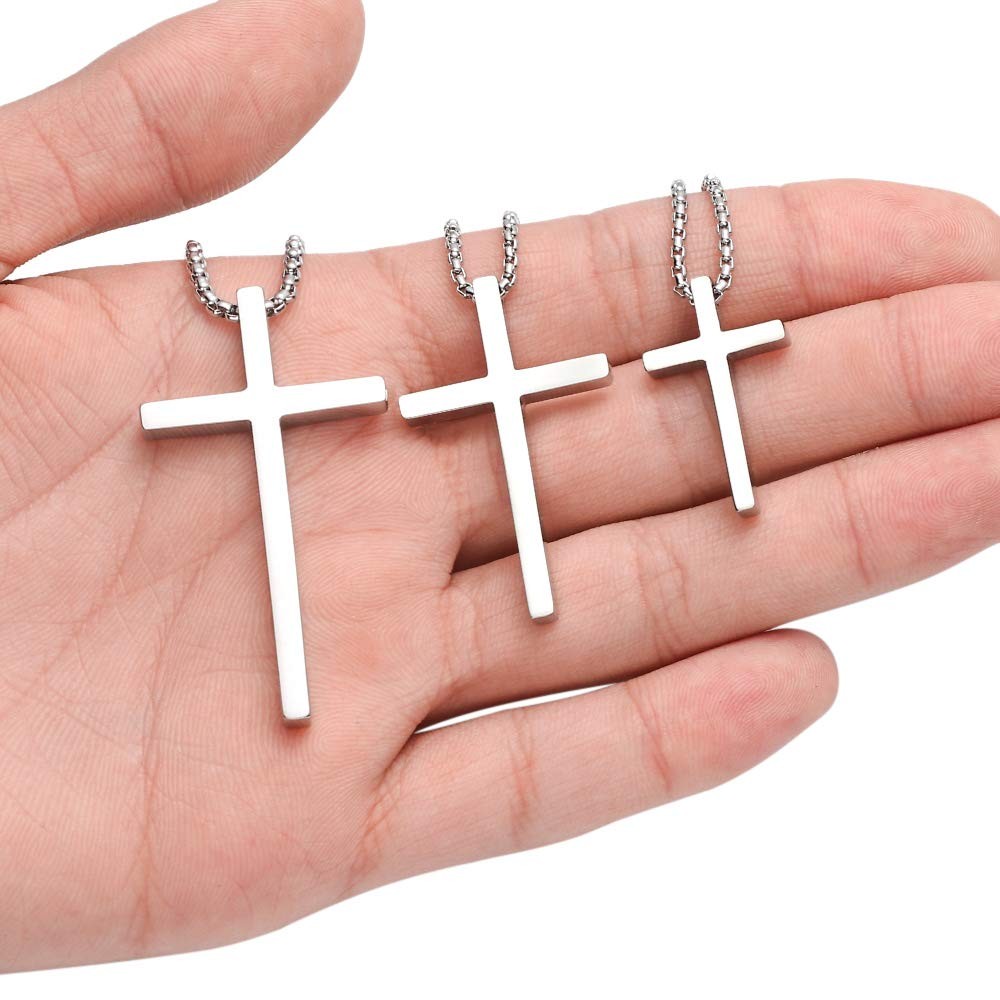 Cross Necklace for Men Silver Stainless Steel Mens Cross Chain Pendant Neckl…