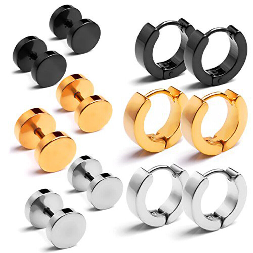2pcs Stainless Steel Stud Earrings for Men Women Small Huggie Hoop Earrings Set