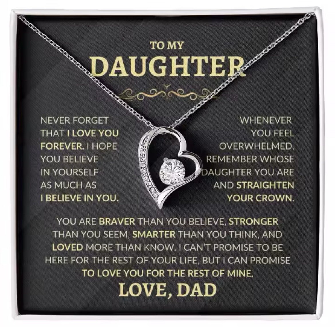 To My Daughter Birthday Graduation Gift Heart Necklace Heartfelt Message