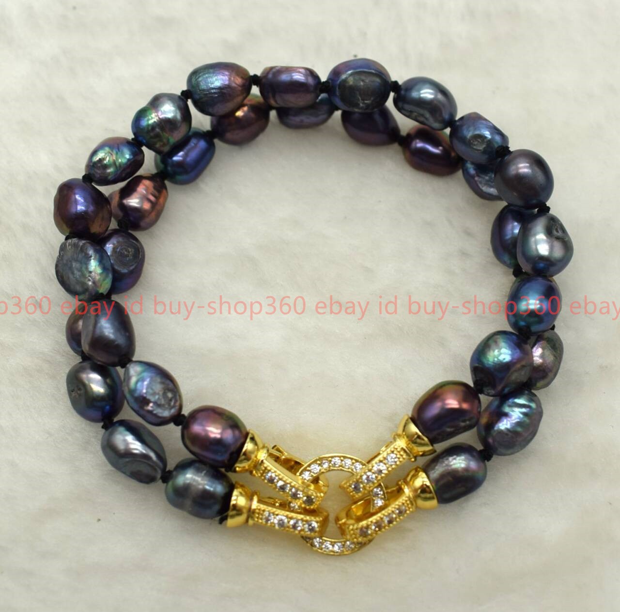 New Natural Pretty 2 Row 7-8/8-9mm Black Baroque Pearl Gemstone Bracelet 7-9 In