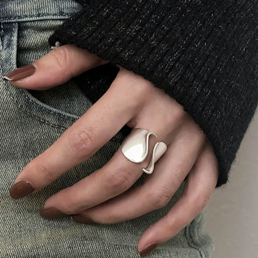 925 Sterling Silver Rings for Women Couple Minimalist Handmade Simple Big