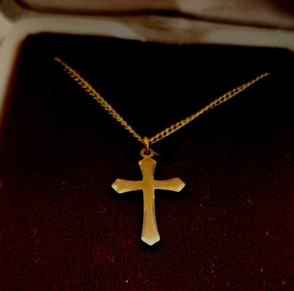 Allison Reed Gold Plated Sterling Silver 18 ” Religious Cross Stone Necklace NIB