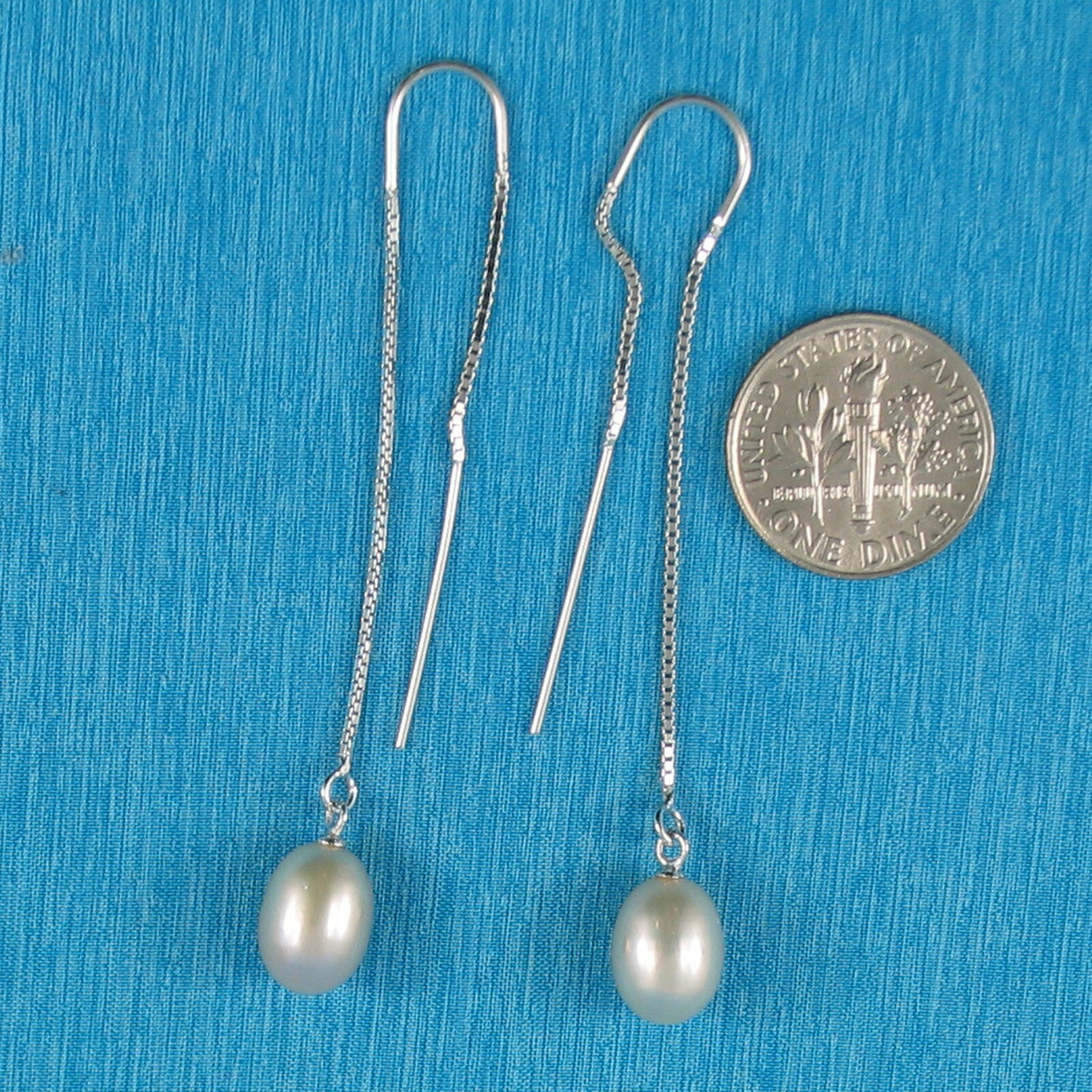 Solid Sterling Silver Box Chain Threader & Pink Pearl Drop/Dangle Earrings TPJ