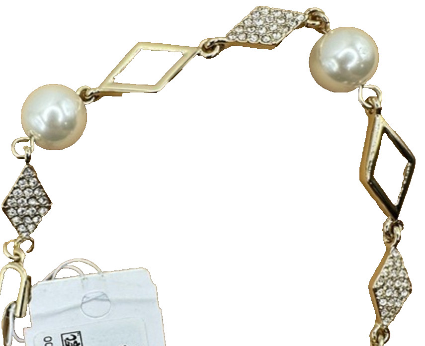 Karl Lagerfeld Paris Bracelet Gold-Tone Crystal Diamond Shape Link/FX Pearl NWT