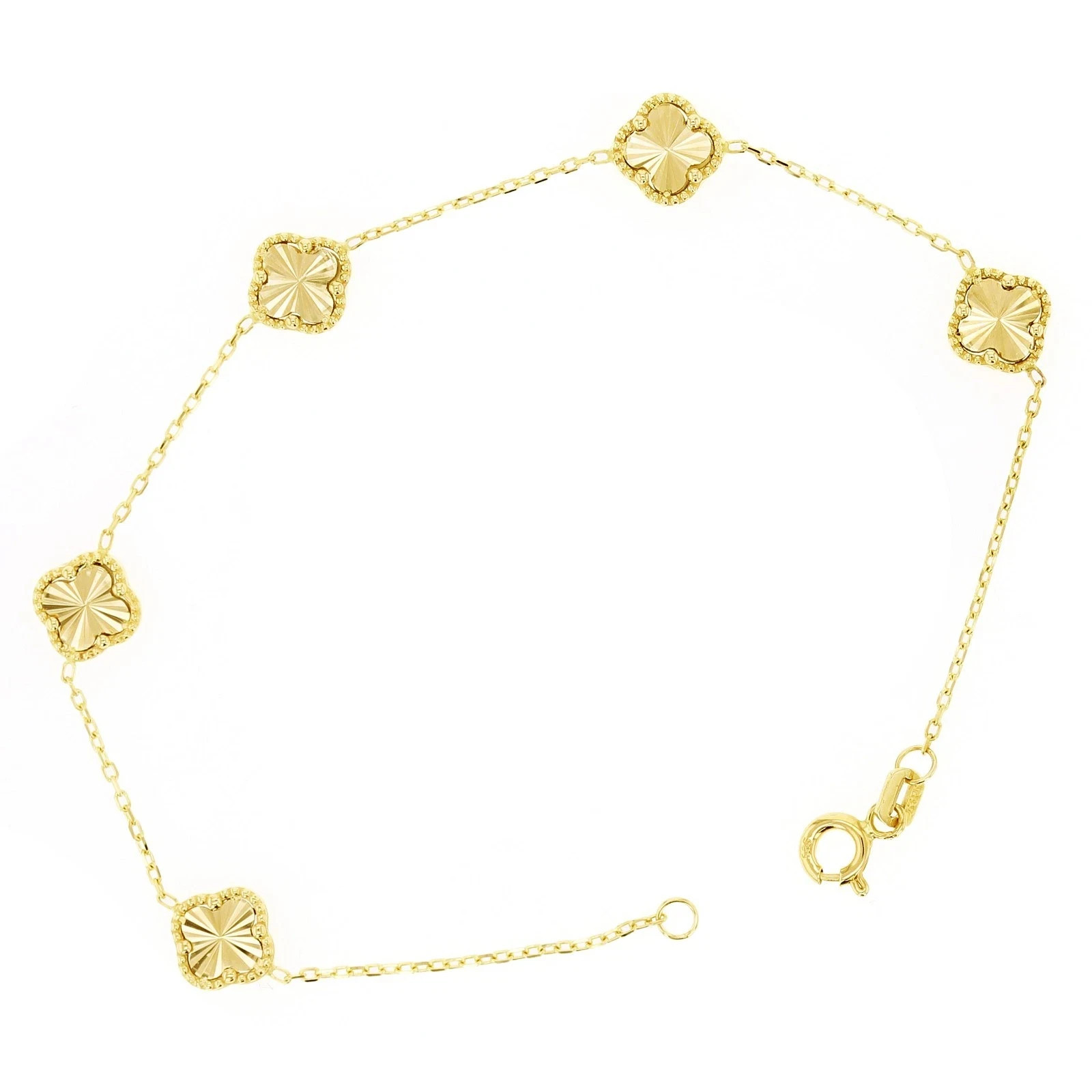 Italian 14k Yellow Gold Diamond Cut Clover Leaves Bracelet 7″ 7.6mm 2.9 grams