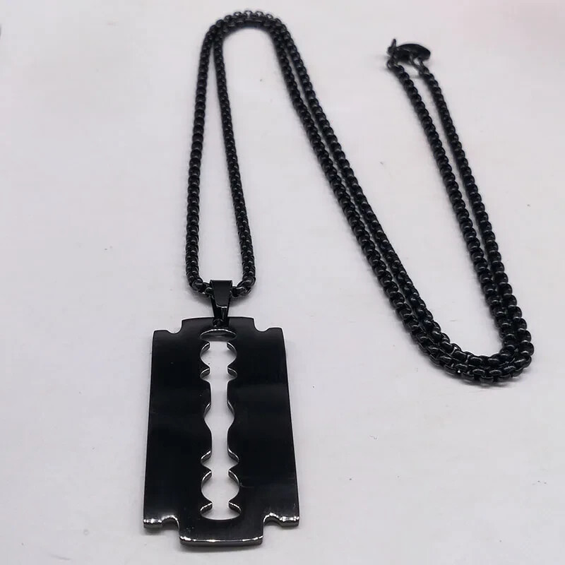 Punk Emo Goth Black Stainless Steel Razor Blade Pendant Chain Necklace – 20.5″