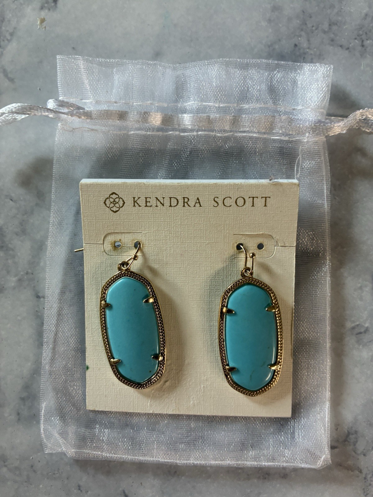 Kendra Scott Gold Tone Drop Earrings On A Hook Turquoise Color Stone Pre Owned
